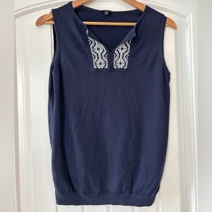 Talbots size L navy blue sleeveless shirt with beaded design